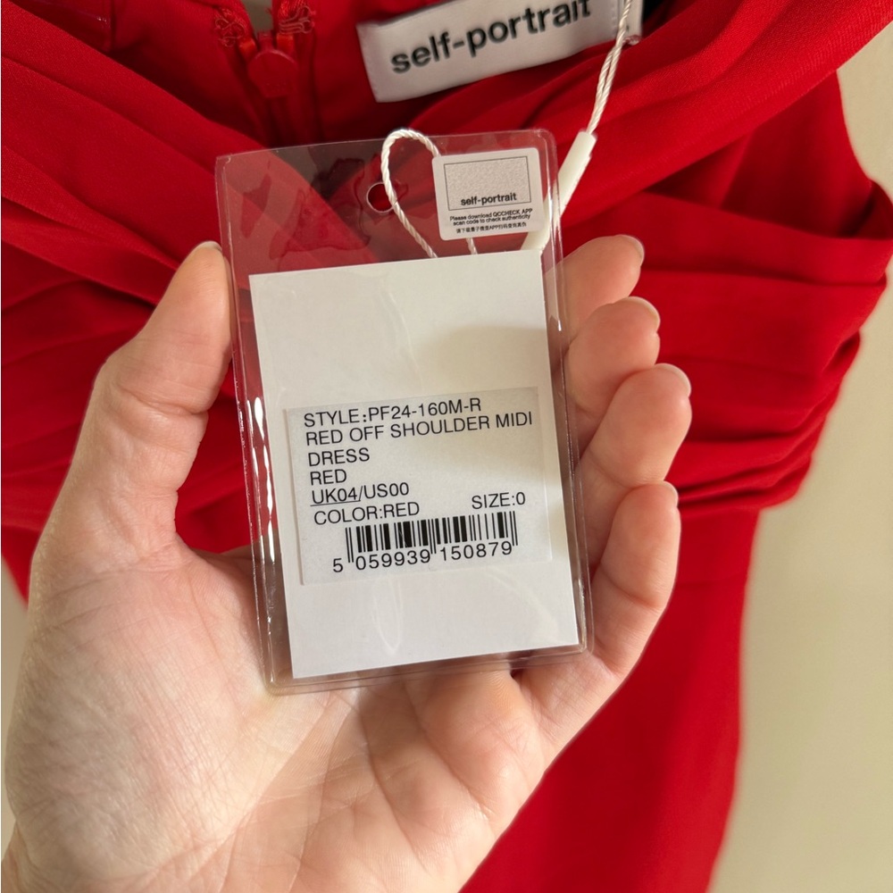 Self-Portrait Off Shoulder Ruched Sheath Midi Dress - Red - Size 0 - Picture 8 of 12